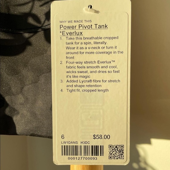 *SOLD* NWT Lululemon Power Pivot cropped tank | Size 6 - Picture 5 of 6